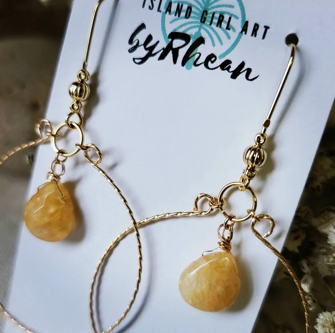 Handmade Citrine Hoop Earrings - Island Inspired Natural Stone Jewelry