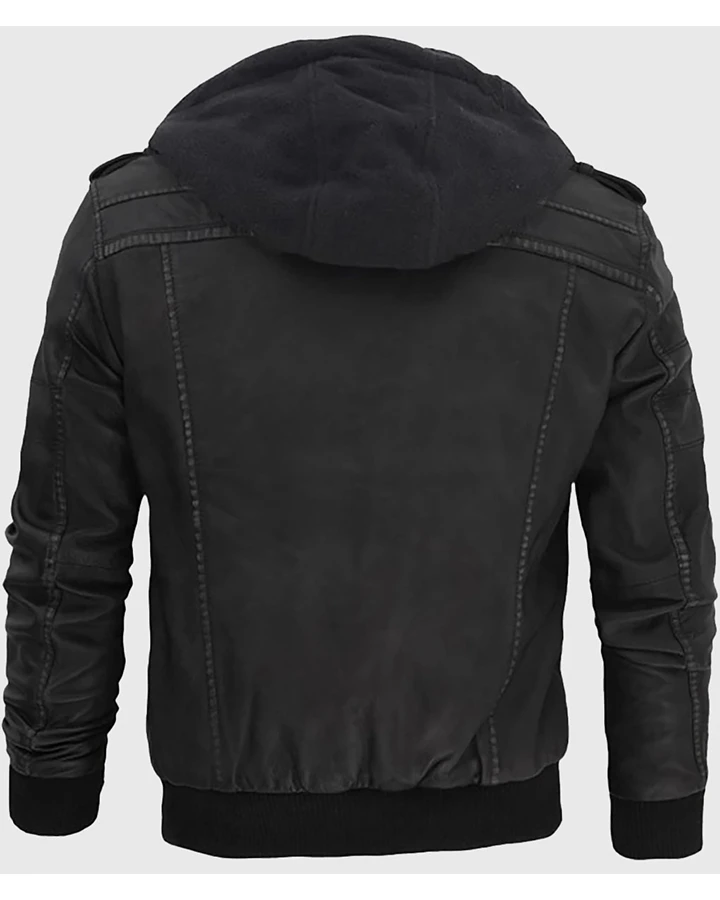 Hooded Bomber Leather Jacket by Jacey