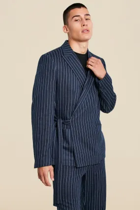 Jersey Pinstripe Relaxed Wrap Suit Jacket