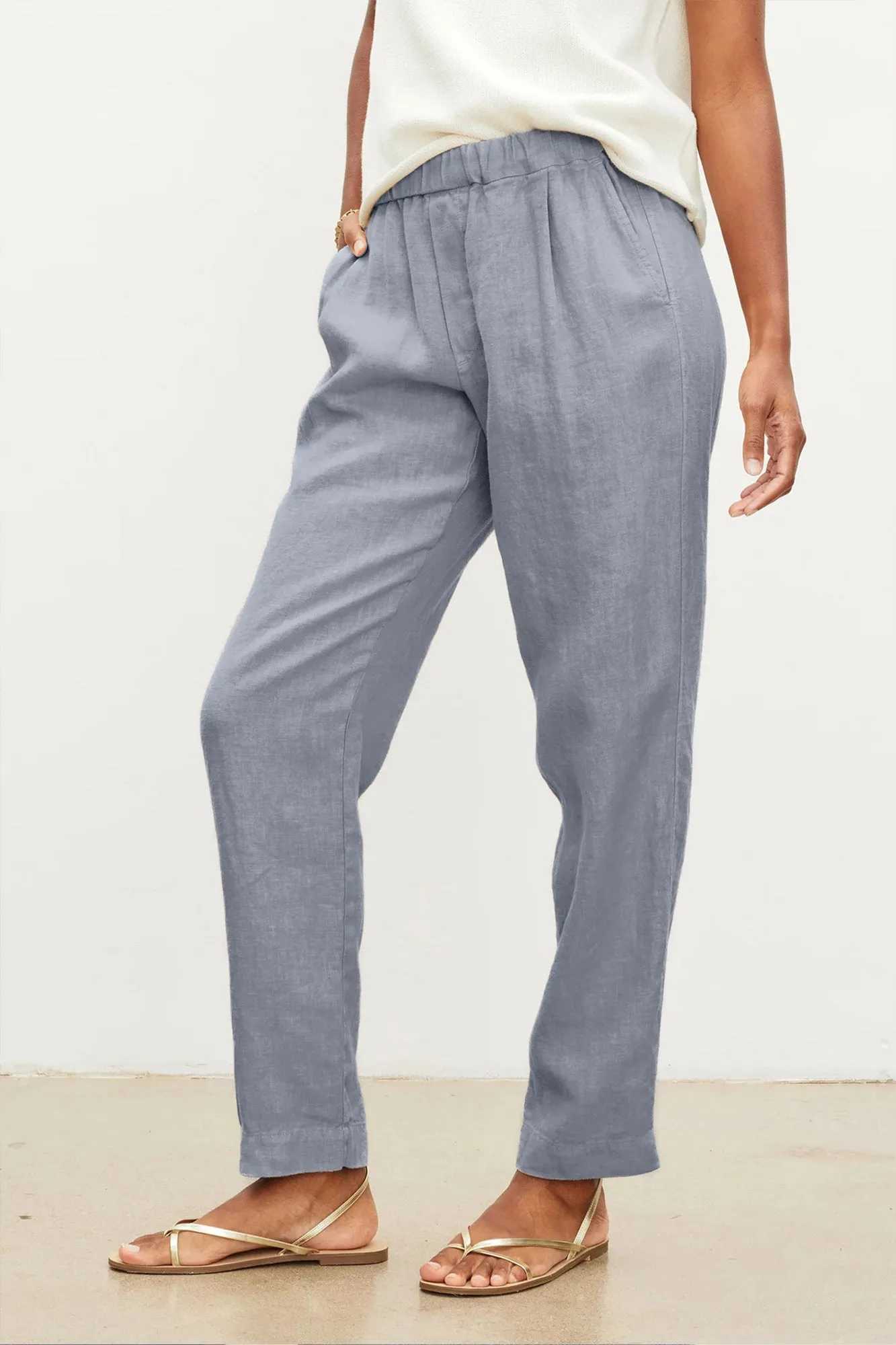 JESSIE HEAVY LINEN TROUSERS IN BLUEHAZE