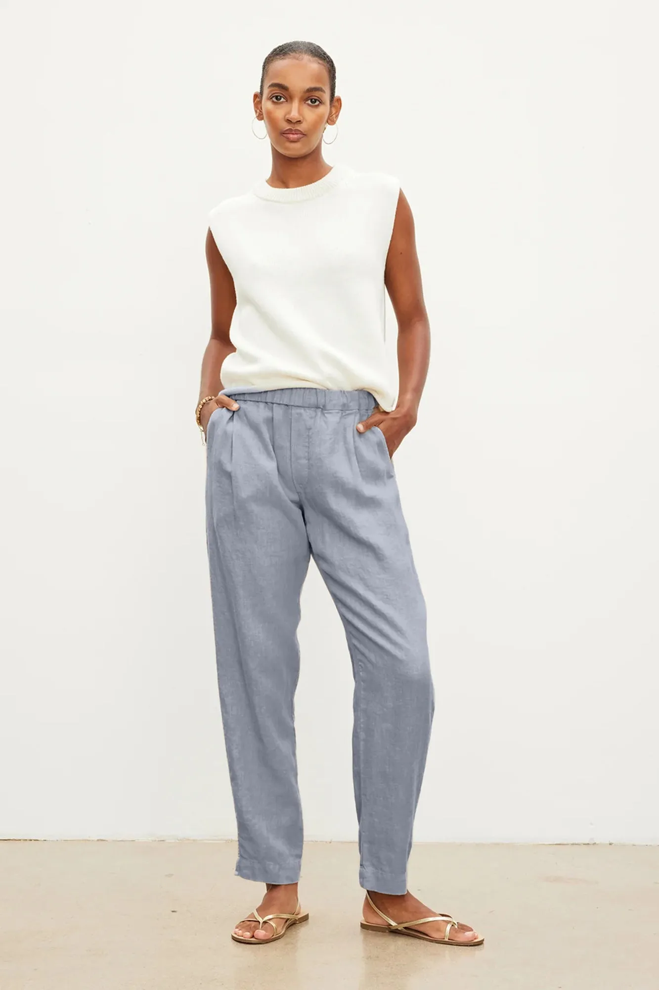 JESSIE HEAVY LINEN TROUSERS IN BLUEHAZE