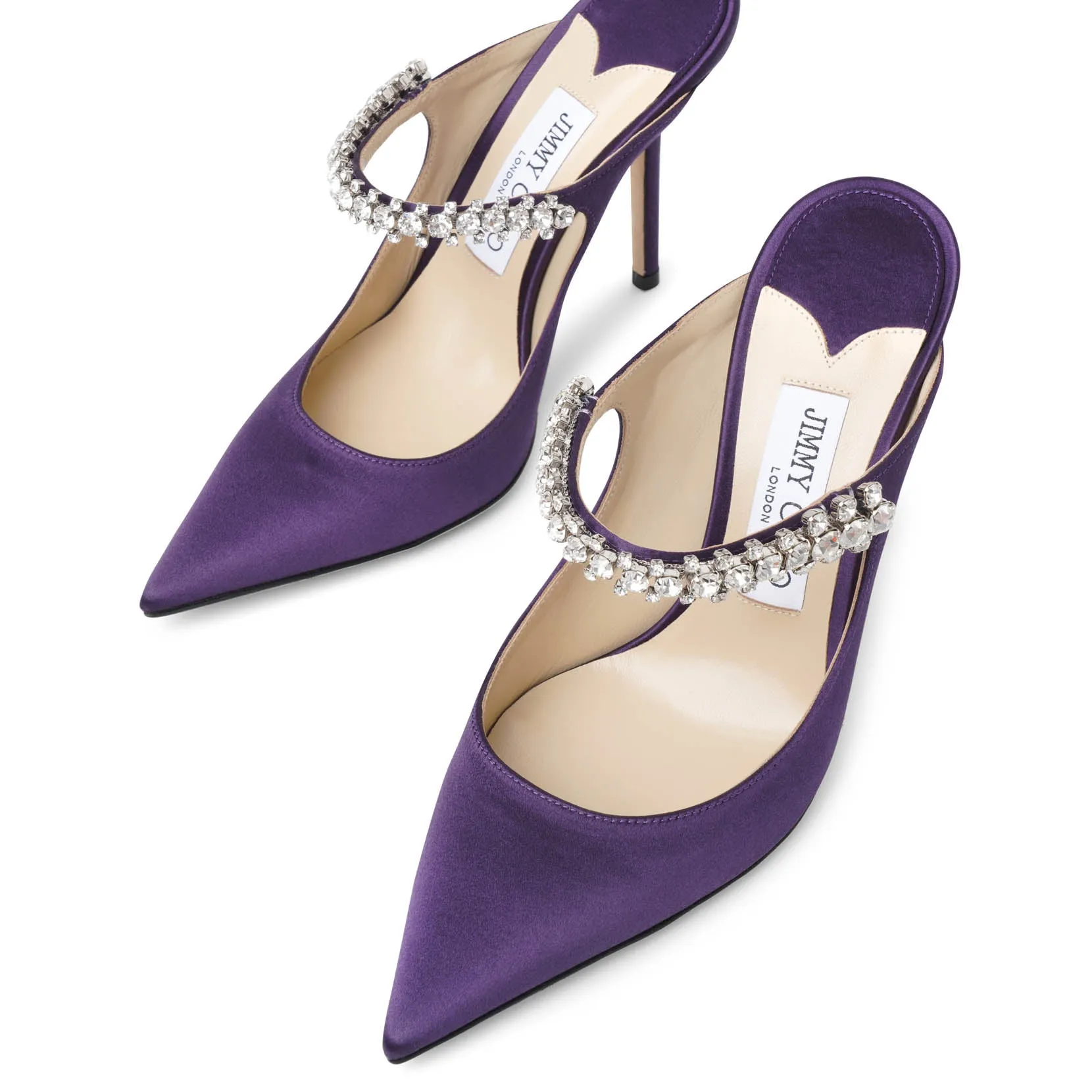 Jimmy Choo Bing 100 purple satin mules