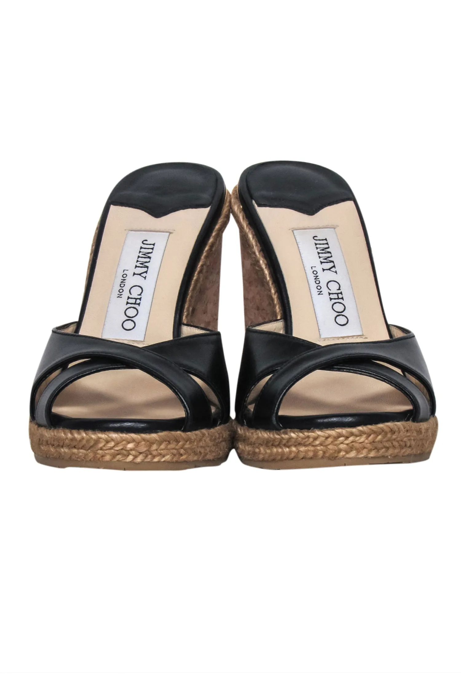 Jimmy Choo - Black & Tan Leather Cork Wedges Sz 4.5