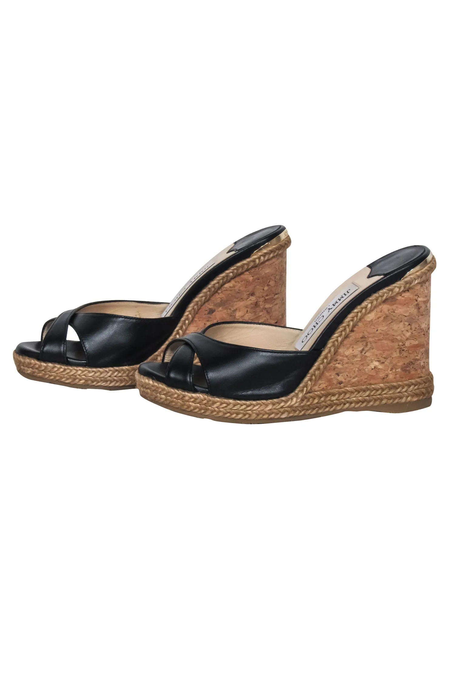 Jimmy Choo - Black & Tan Leather Cork Wedges Sz 4.5