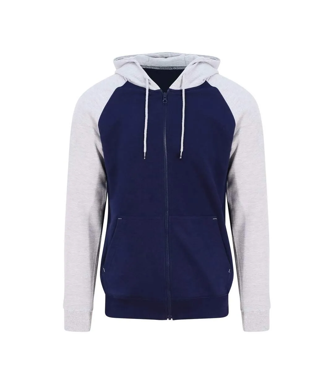 Mens Oxford Navy Heather Grey Hooded Baseball Jacket