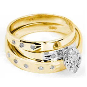 Keene Jewelers 14kt Yellow Gold His Hers Round Diamond Cluster Matching Wedding Set 1/10 Cttw