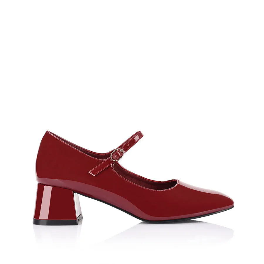 Kenna Mary Jane Block Heels - Wine Patent