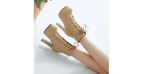 Khaki Punk Rock Lace Up High Top High Heels Platforms Boots Shoes