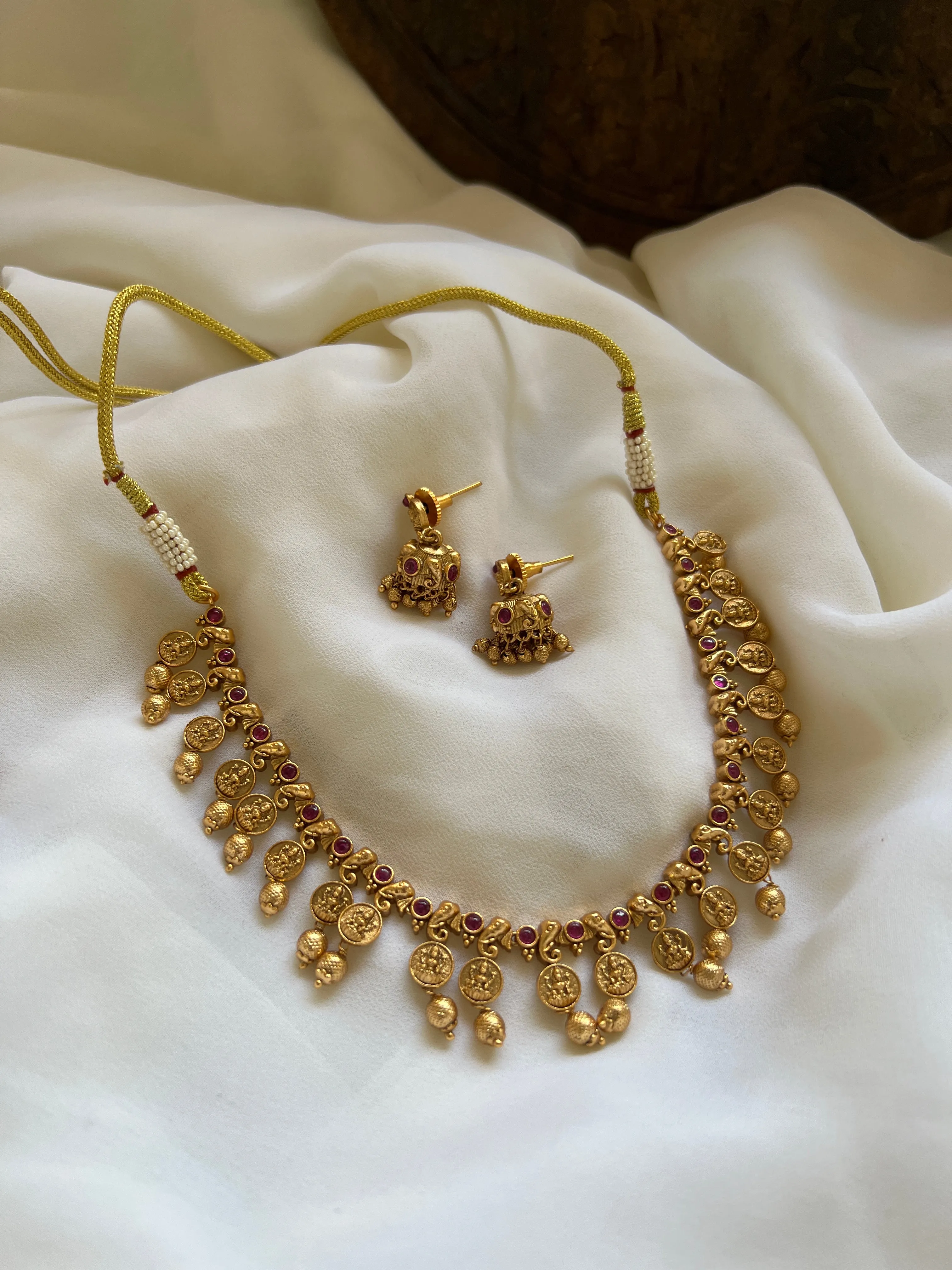 Kid friendly Lakshmi elephant necklace with Jhumkas