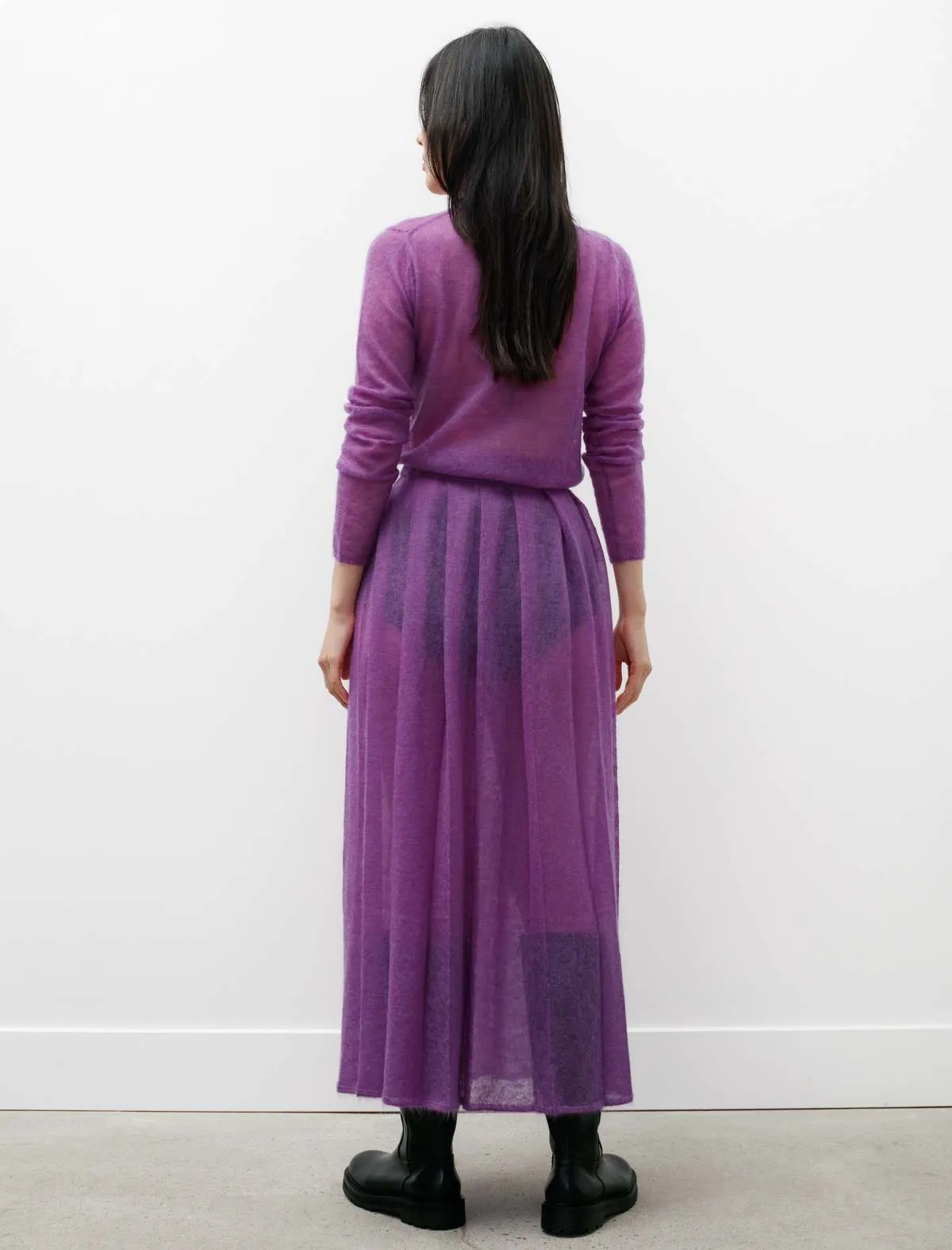 Kid Mohair Sheer Knit Pleated Skirt - Purple