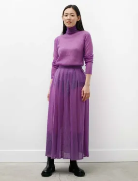 Kid Mohair Sheer Knit Pleated Skirt - Purple