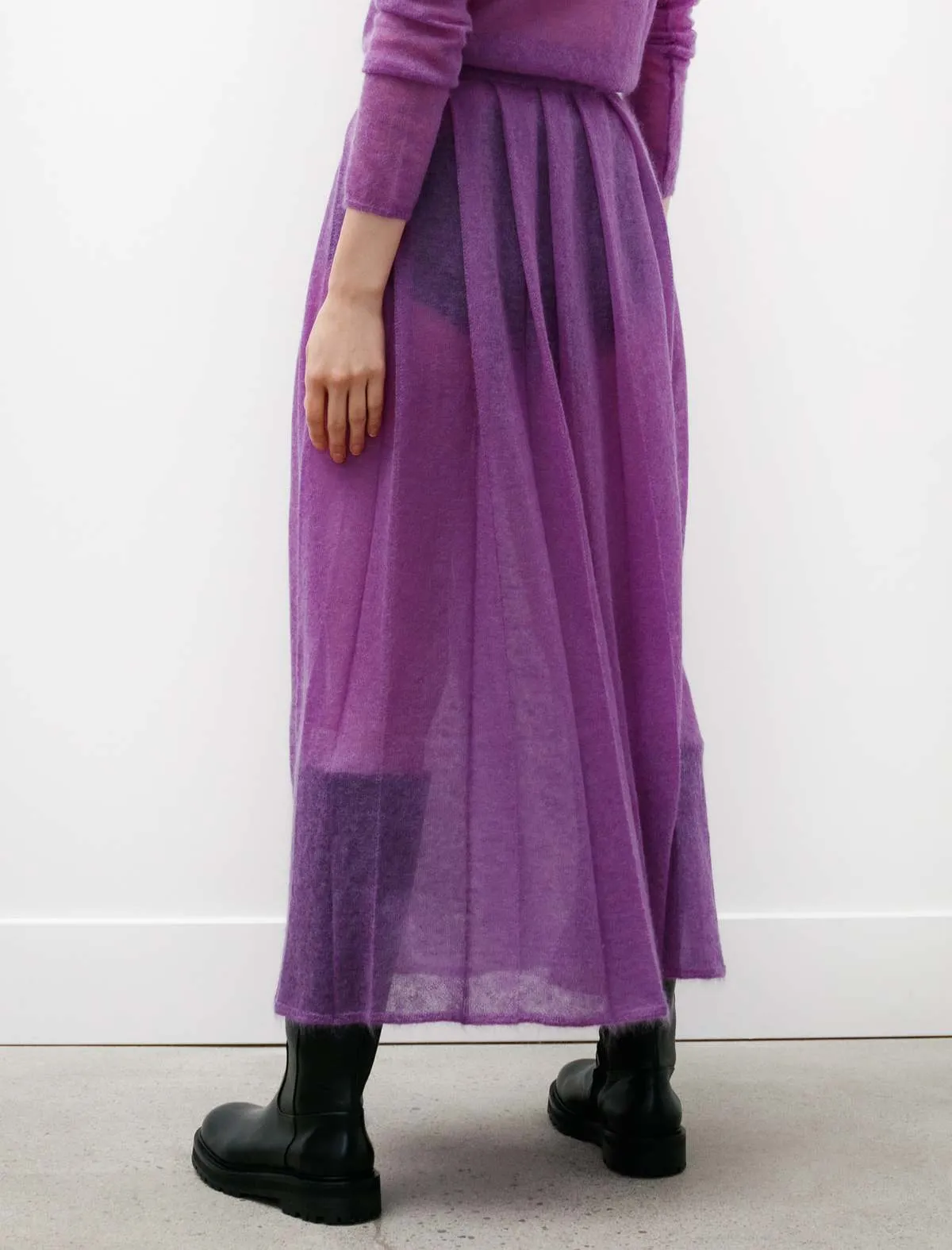 Kid Mohair Sheer Knit Pleated Skirt - Purple