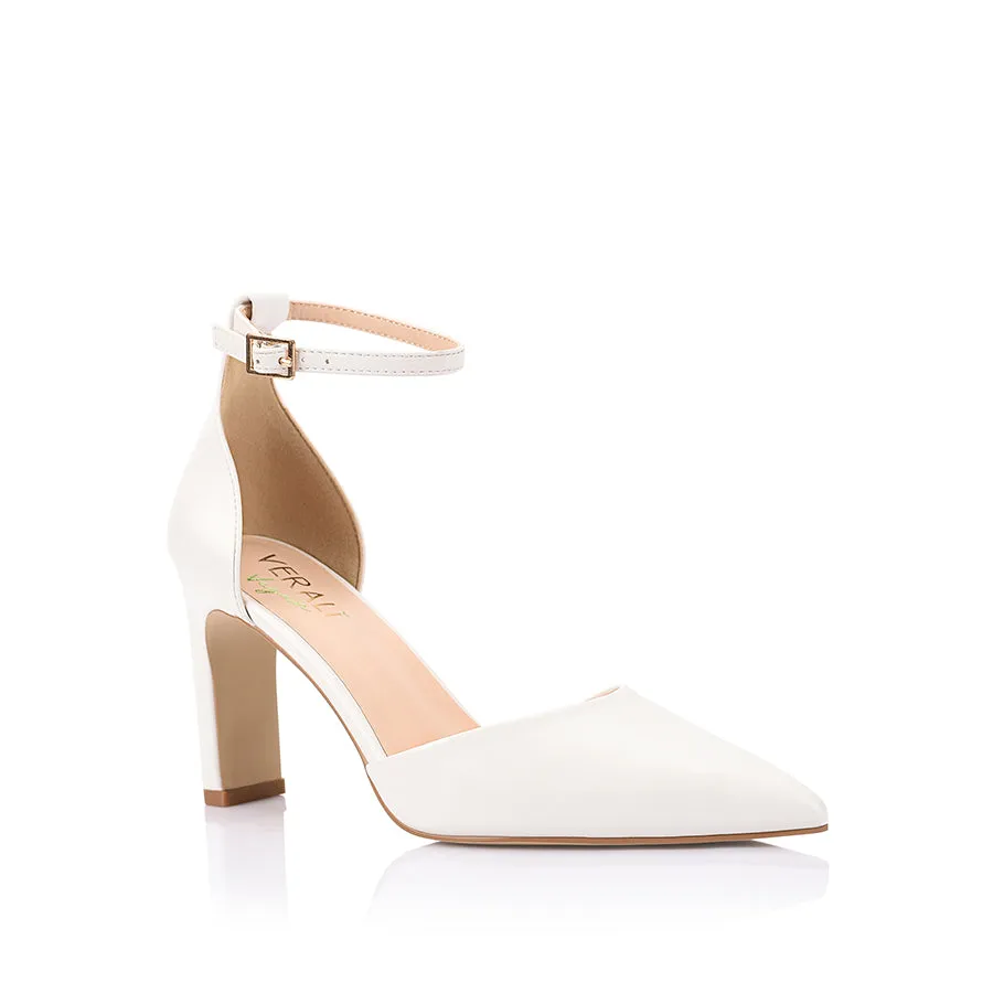 Kosta Closed Toe Block Heels - Chalk White