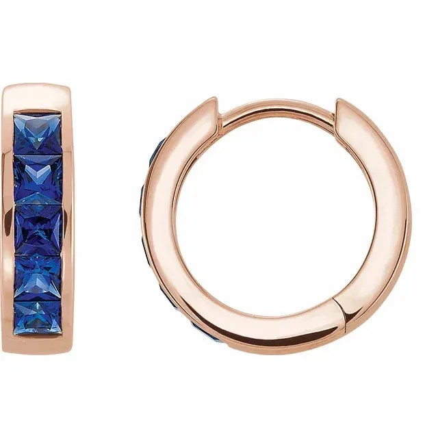 Lab Grown Blue Sapphire Princess Channel Set Huggies Hoop Earrings