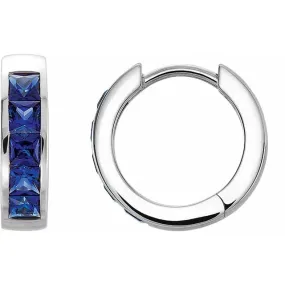 Lab Grown Blue Sapphire Princess Channel Set Huggies Hoop Earrings