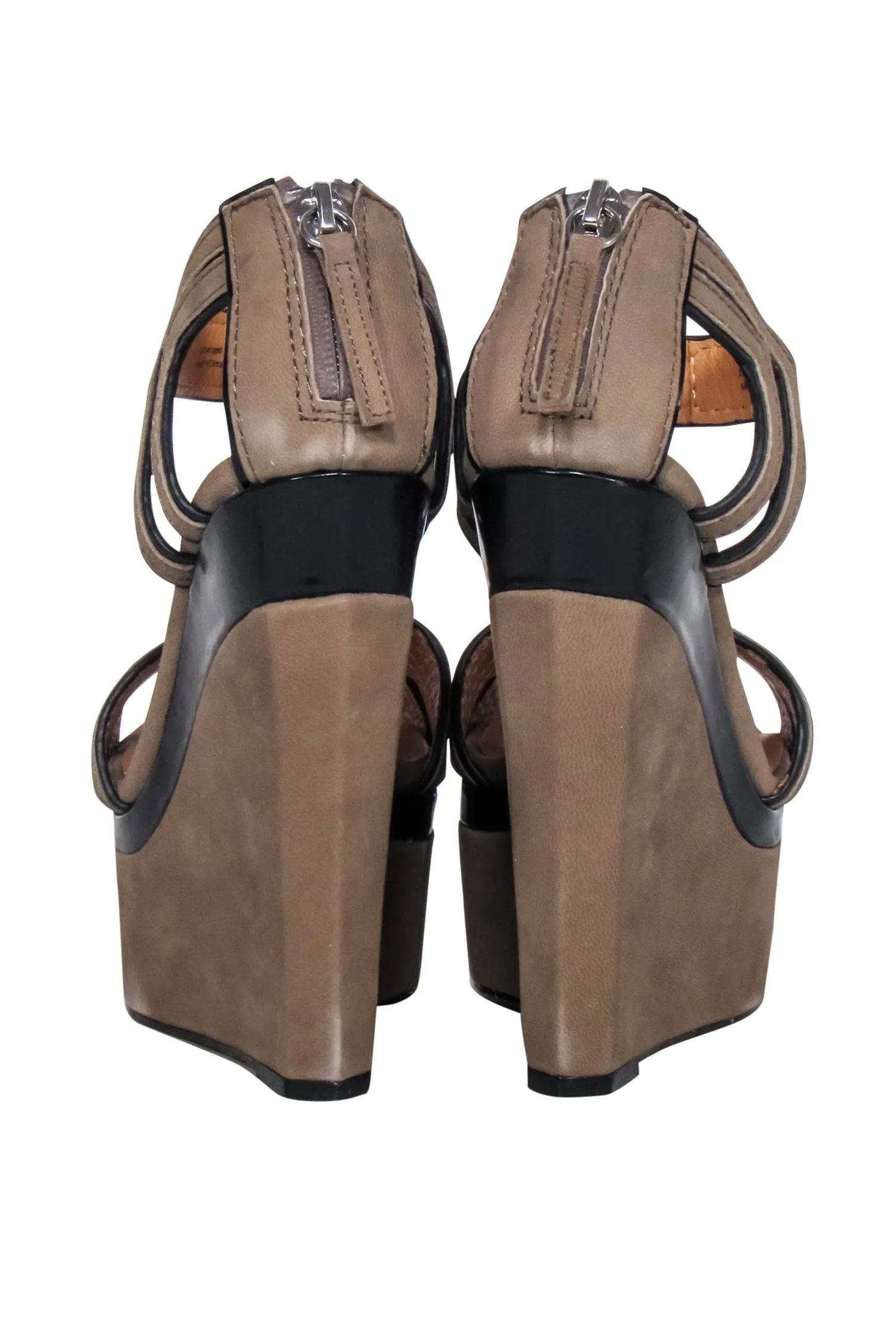 L.A.M.B. - Beige & Black Strapped Platform Wedges Sz 6