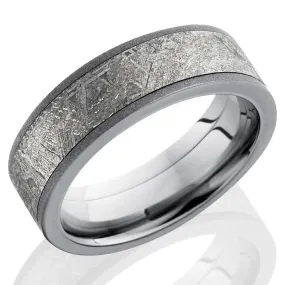 Lashbrook 7mm Titanium Men's Flat Wedding Band Ring with Meteorite Inlay