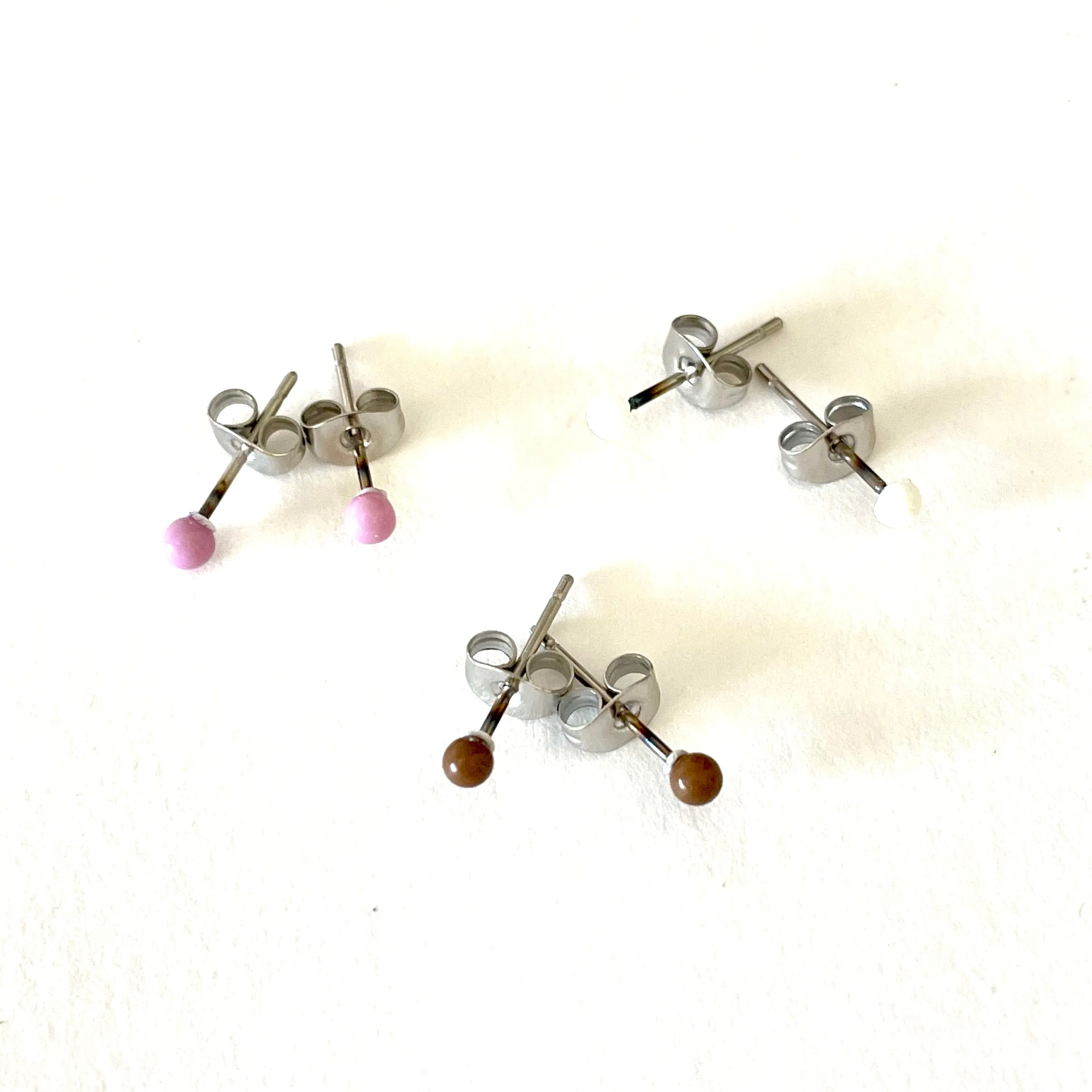 Lavender Cream and Coffee Tiny Studs Earrings Set