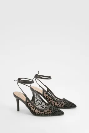 Leopard Mesh Lace Up Court Shoes