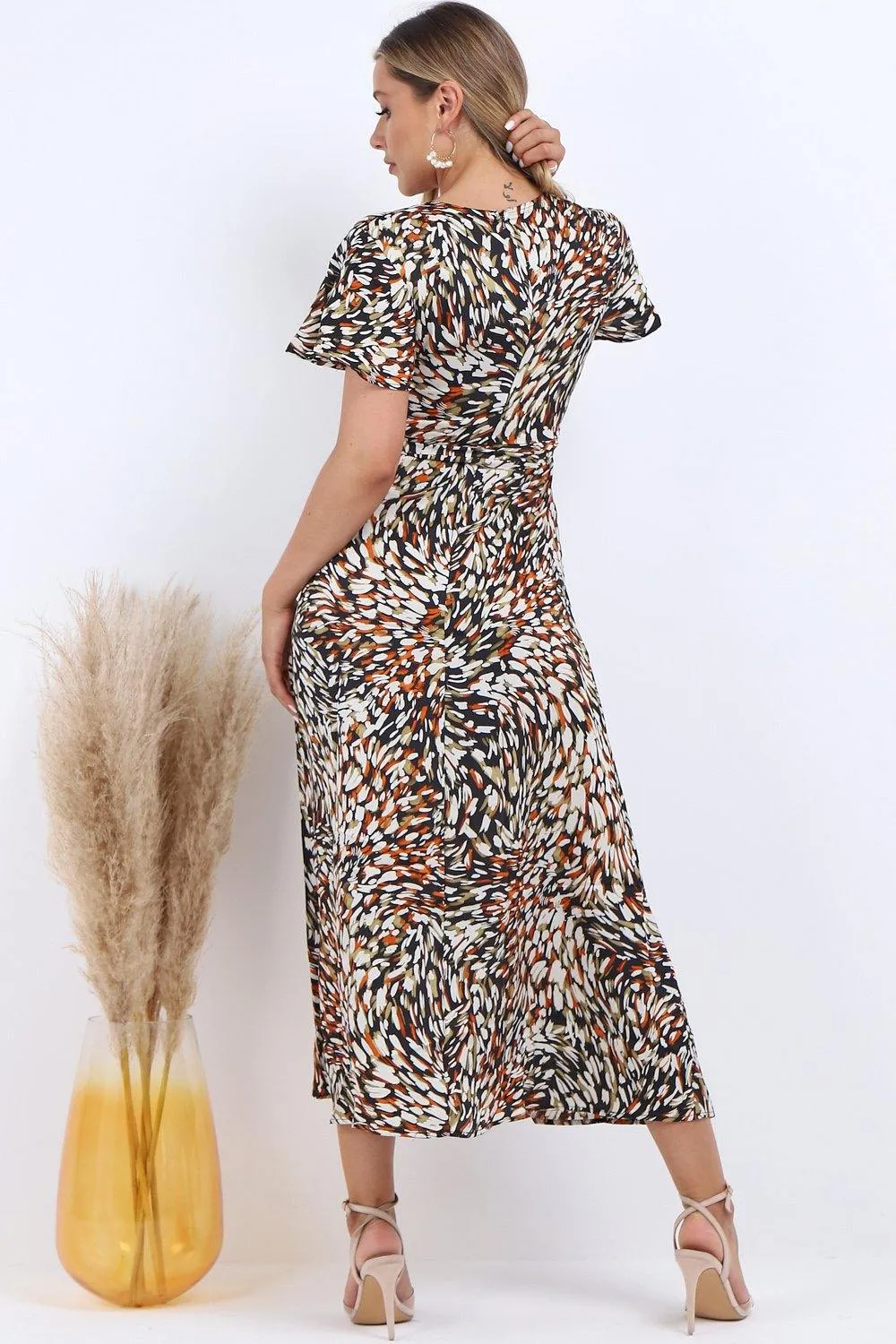 London Wrap Front Maxi Dress with Split Leg in Multi Print