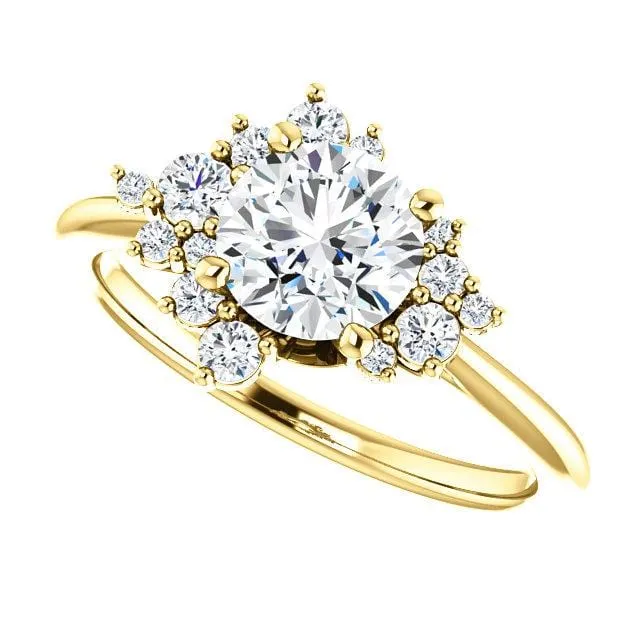 Lydia - Prong Set Accented Side Cluster /Halo Engagement Ring - Setting only