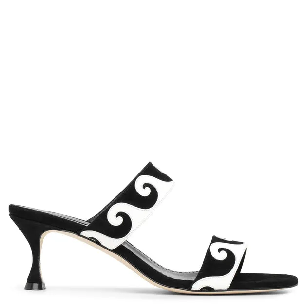 Manolo Blahnik Bemusa 50 black and white mules