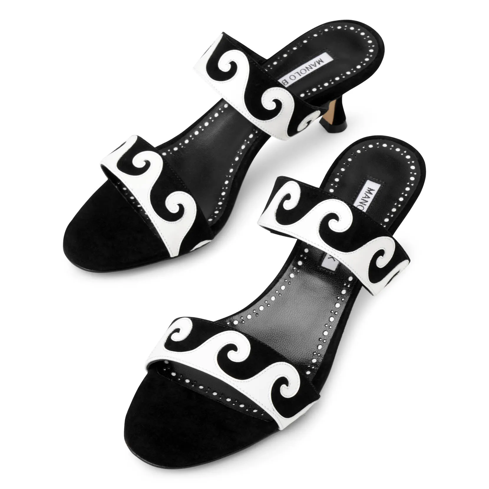 Manolo Blahnik Bemusa 50 black and white mules