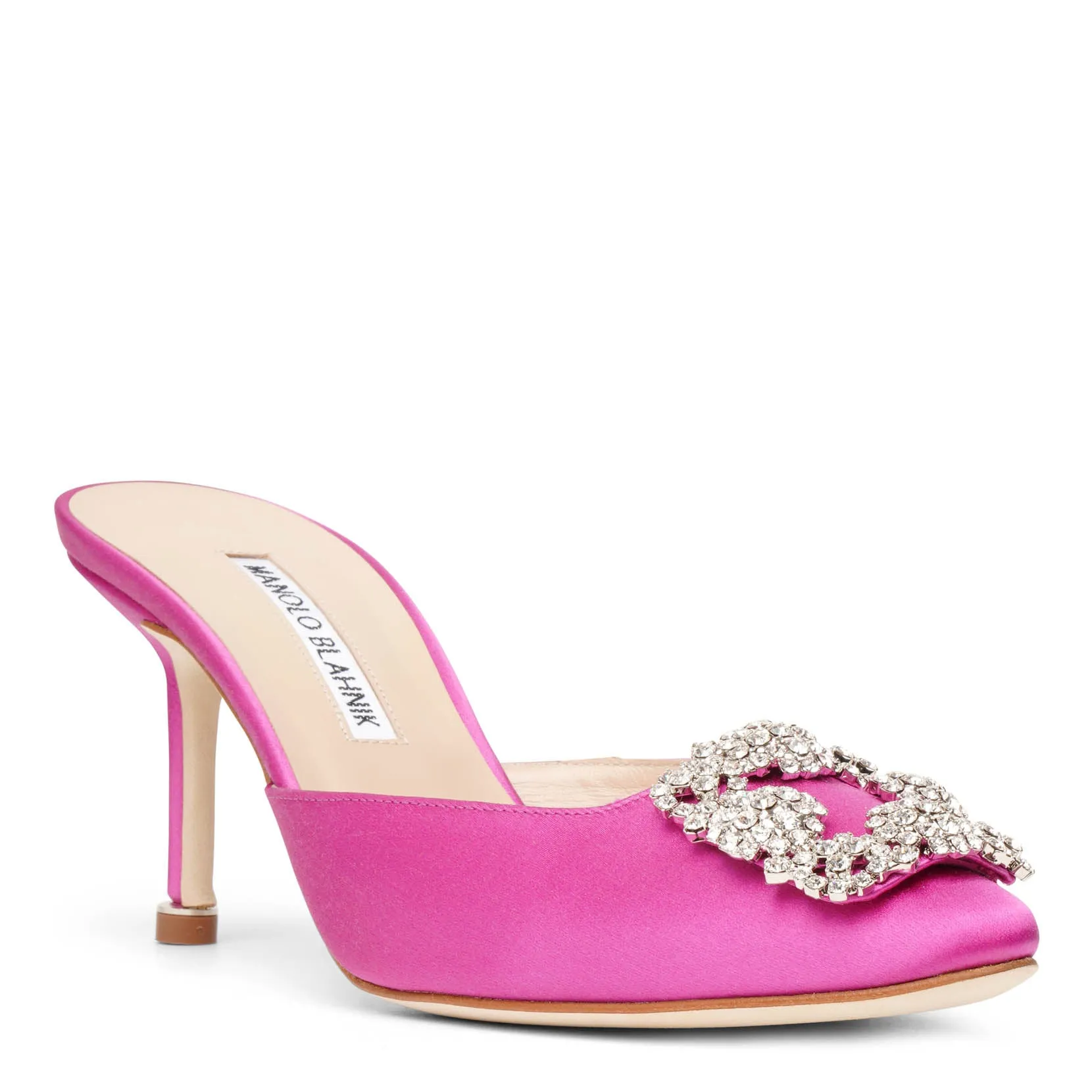 Manolo Blahnik Hangisimu 70 pink satin mules