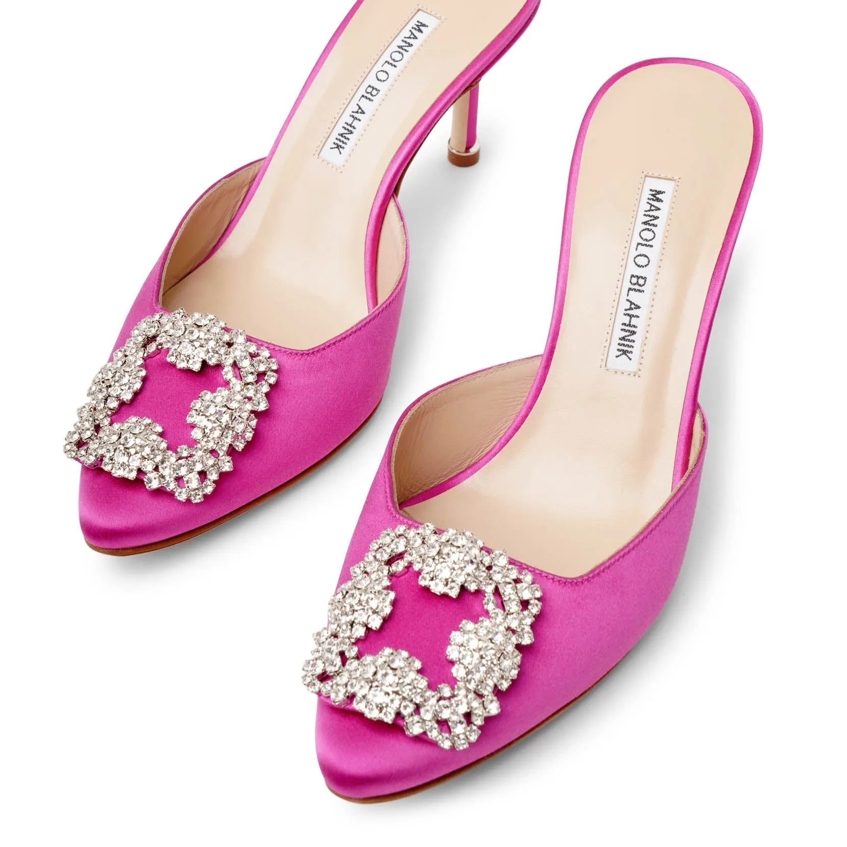 Manolo Blahnik Hangisimu 70 pink satin mules