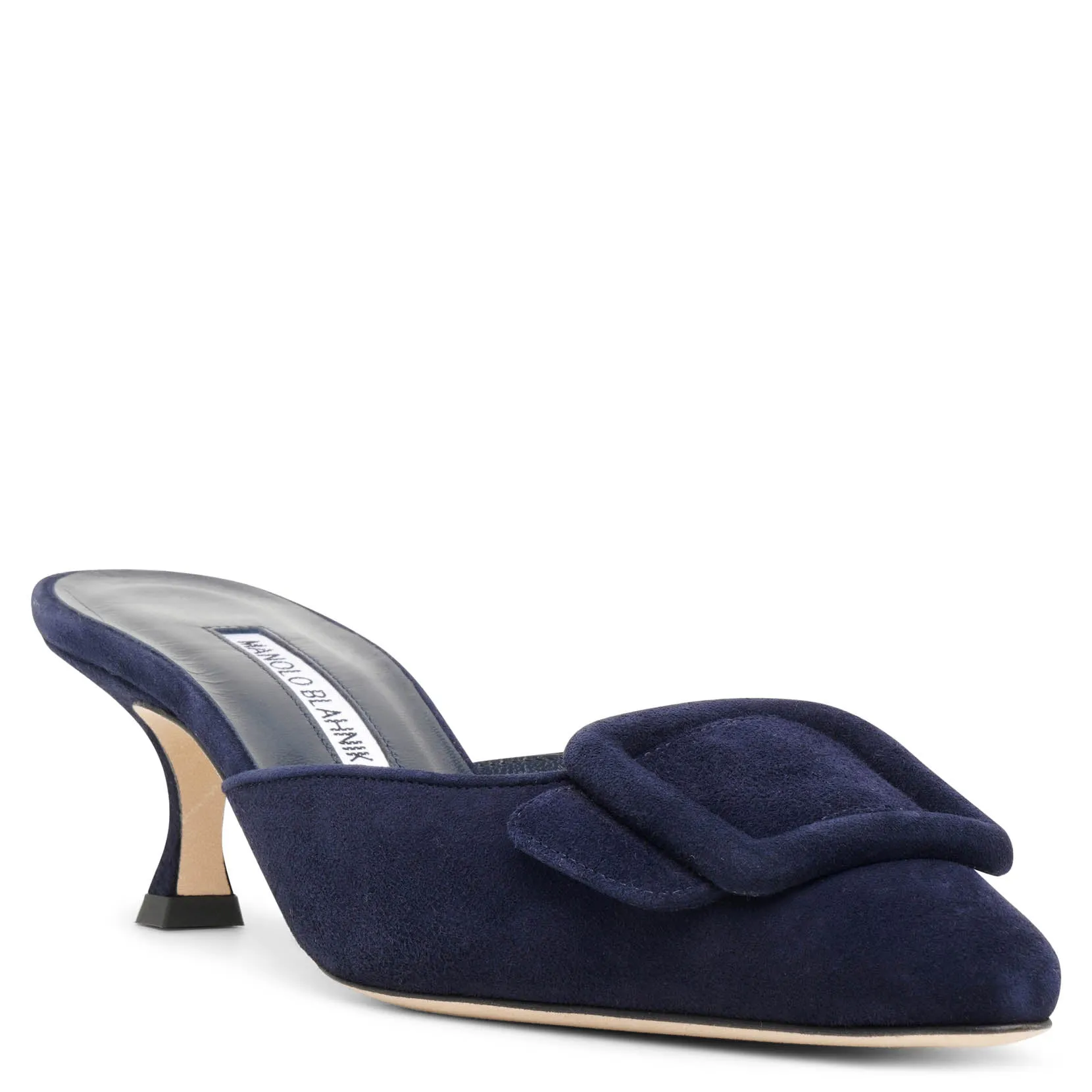 Manolo Blahnik Maysale 50 navy suede mules