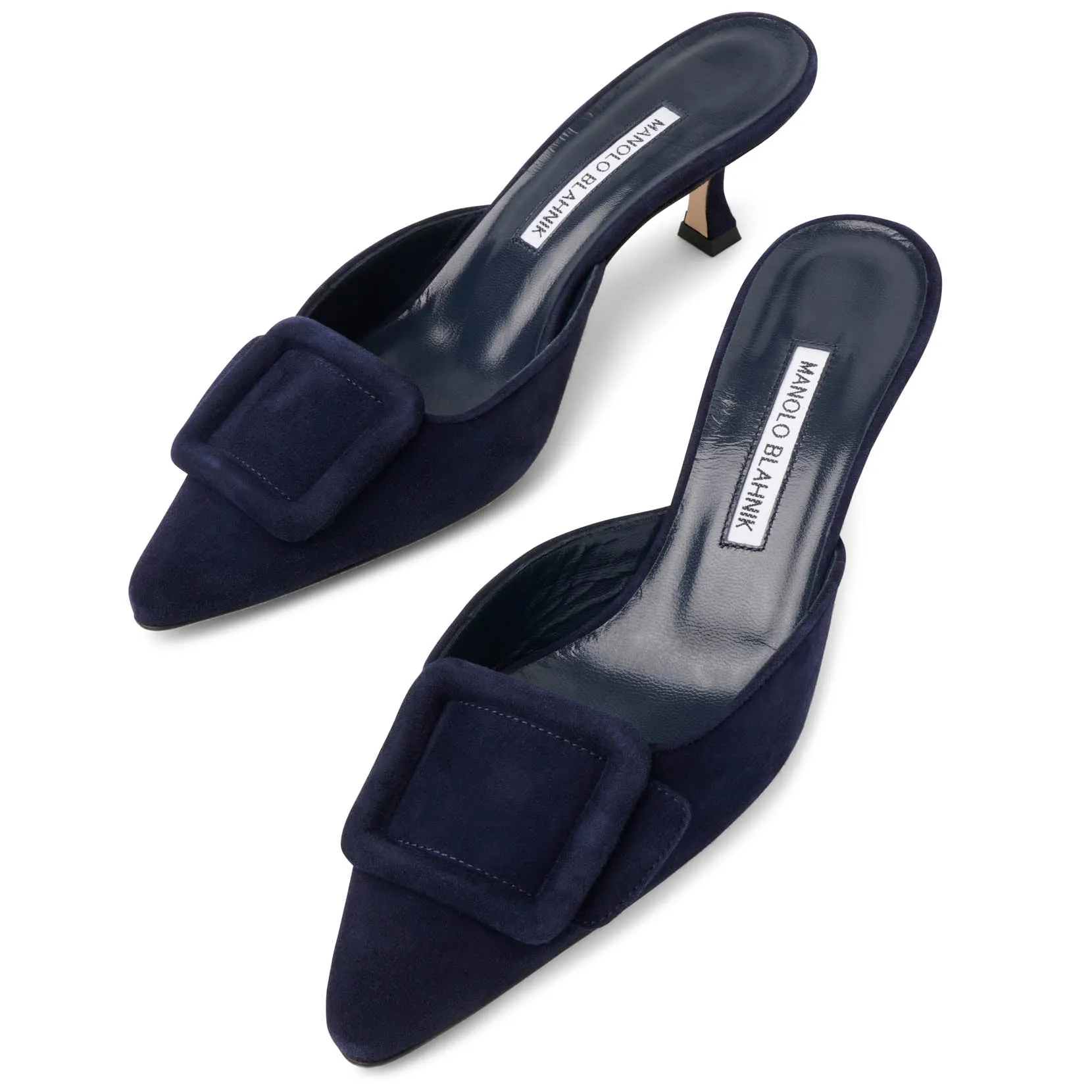 Manolo Blahnik Maysale 50 navy suede mules