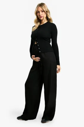 Maternity Woven Tie Waist Wide Leg Trousers