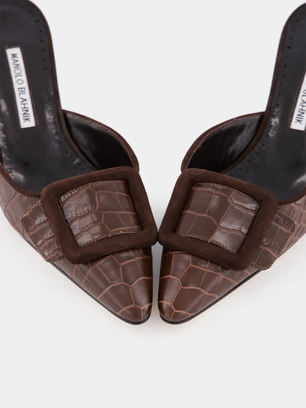 Maysalebi Brown Calf Leather Buckle Detail Mules