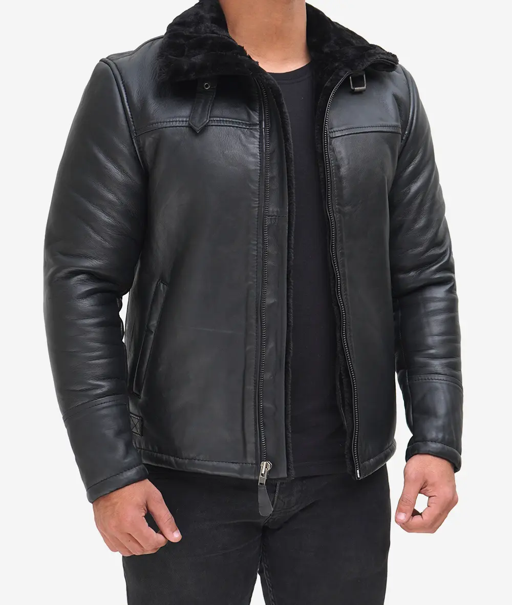 Men's B3 Bomber Black Shearling Leather Jacket