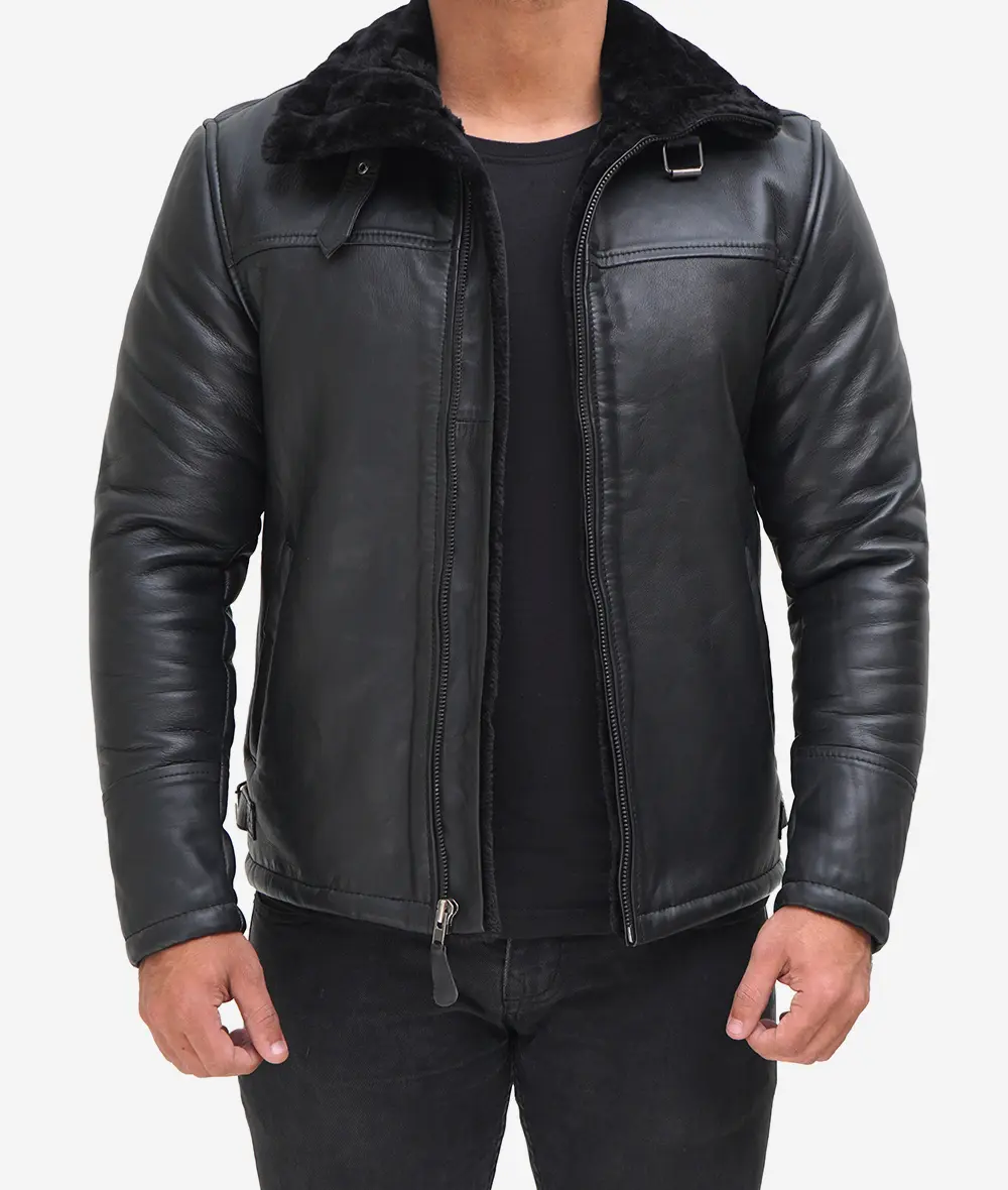 Men's B3 Bomber Black Shearling Leather Jacket