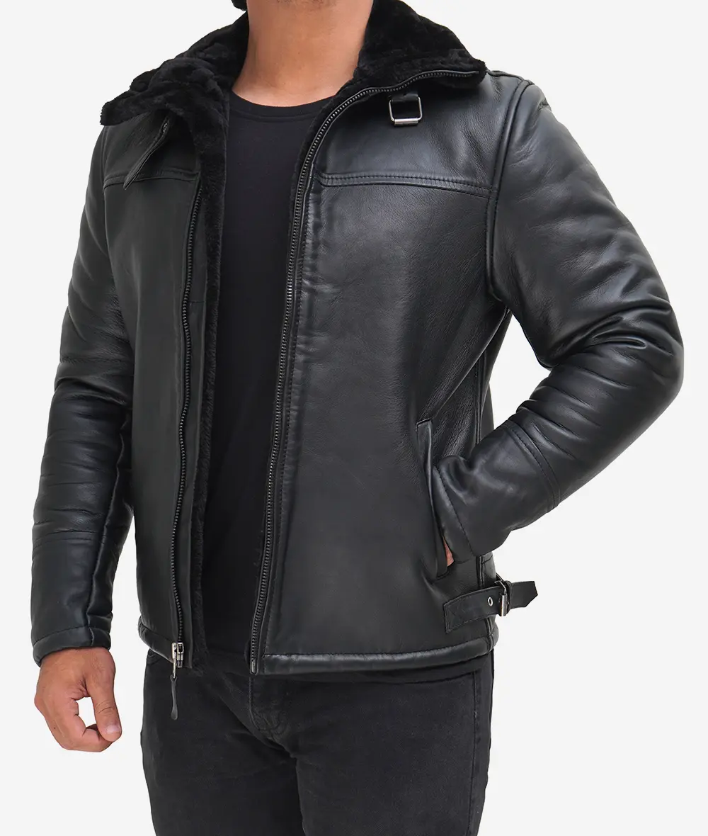 Men's B3 Bomber Black Shearling Leather Jacket