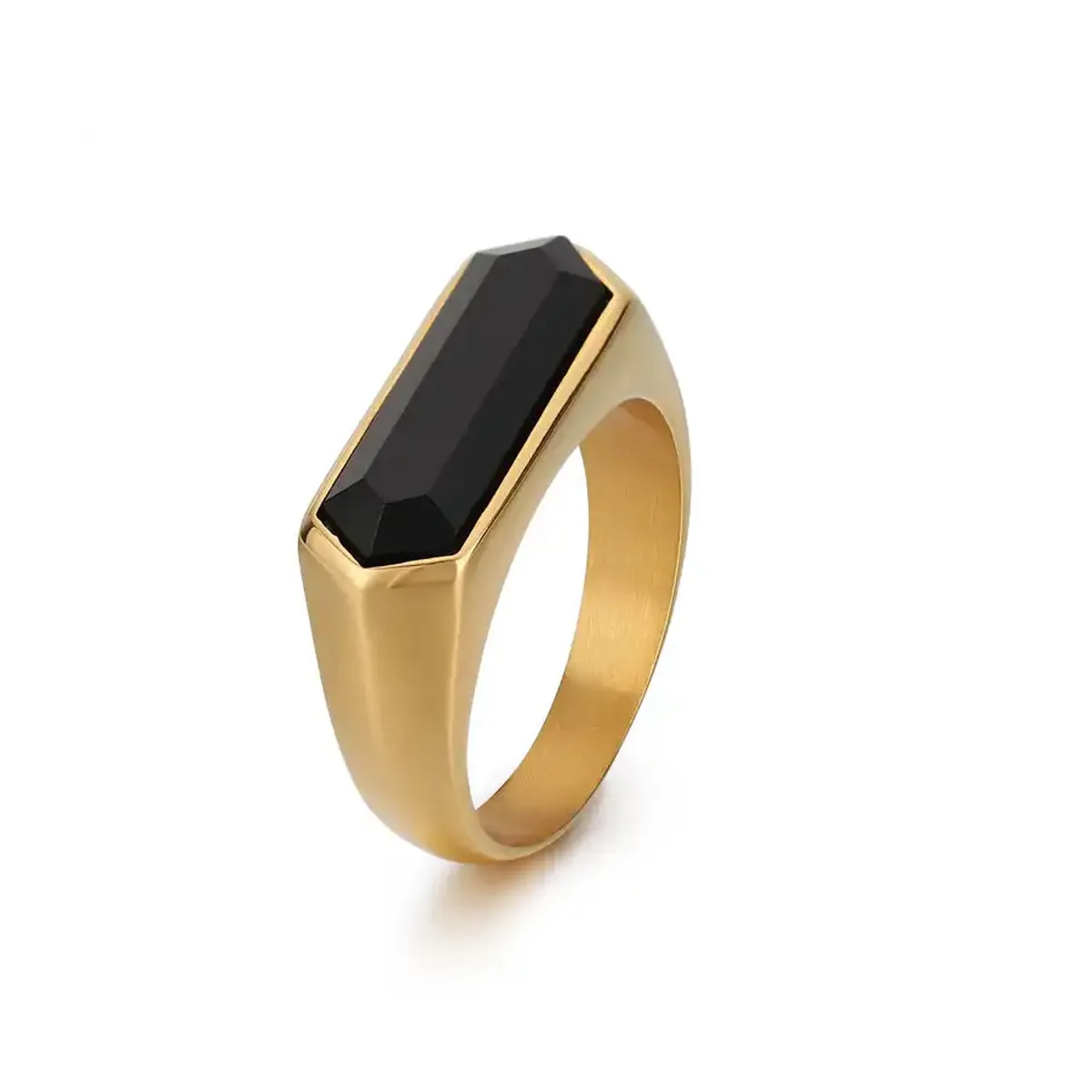 Men's Onyx Signet Ring with Gold Bar