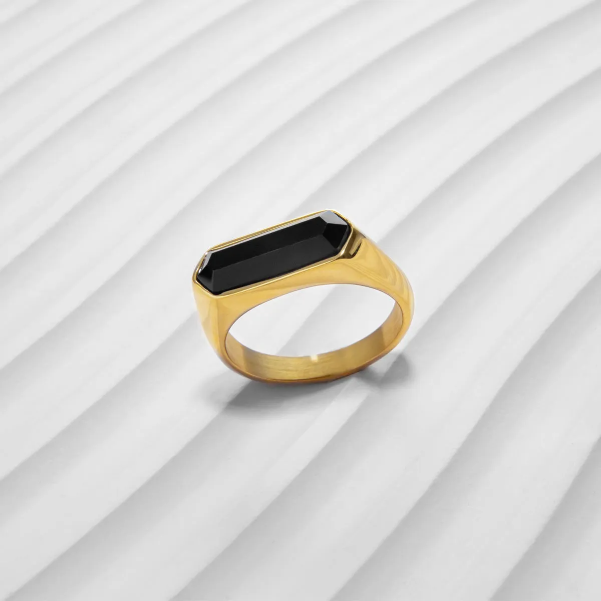 Men's Onyx Signet Ring with Gold Bar