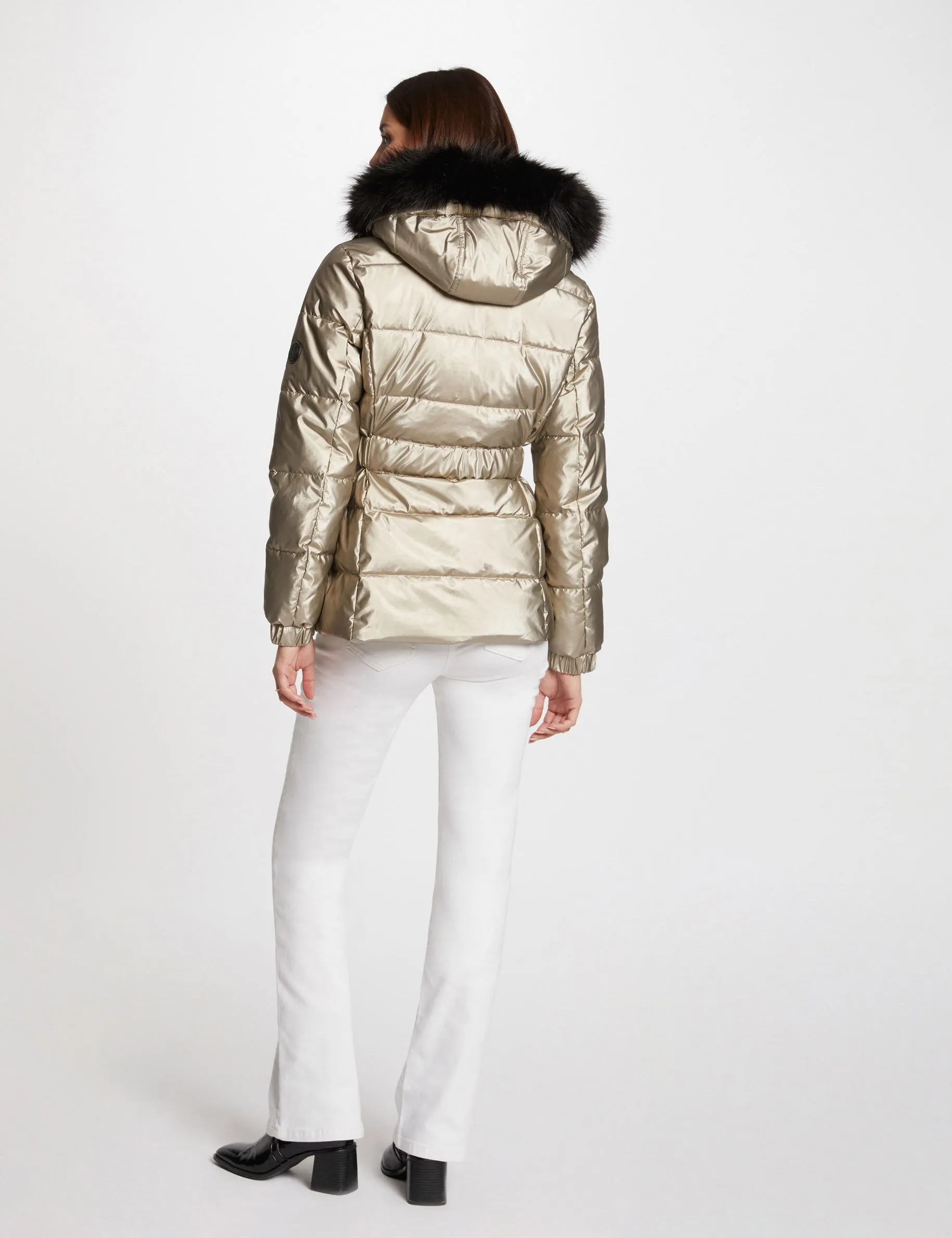 Metallised padded jacket hood gold women