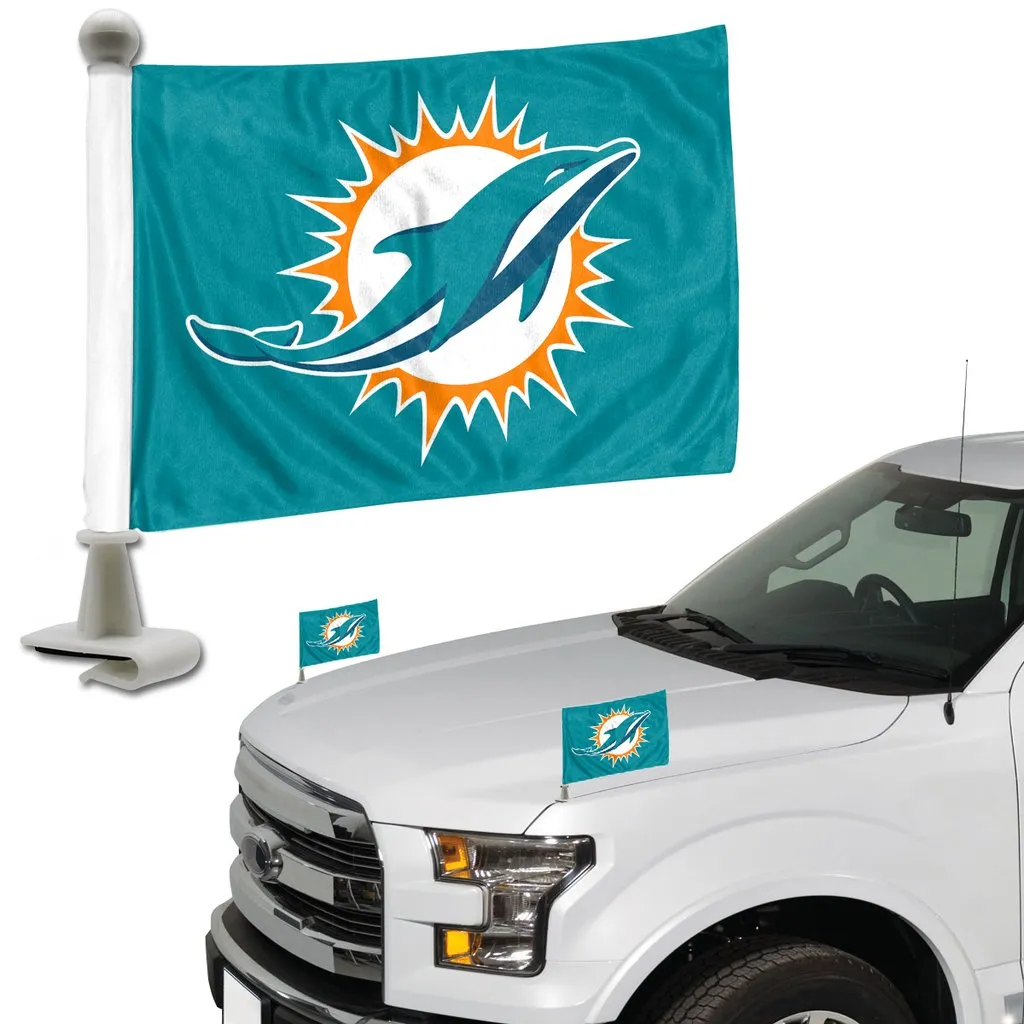 Miami Dolphins Team Ambassador Hood / Trunk Car Flag - Set of 2