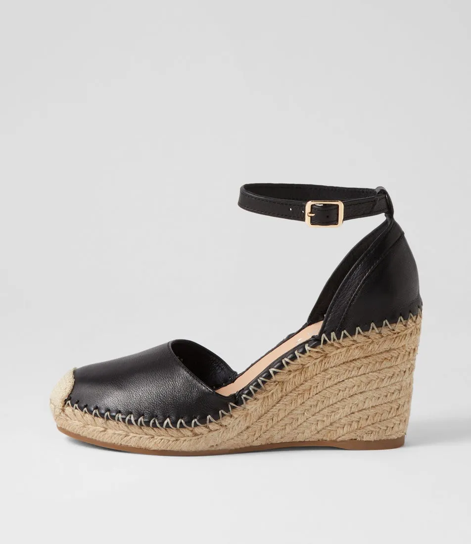 Black Natural Rope Leather Wedges