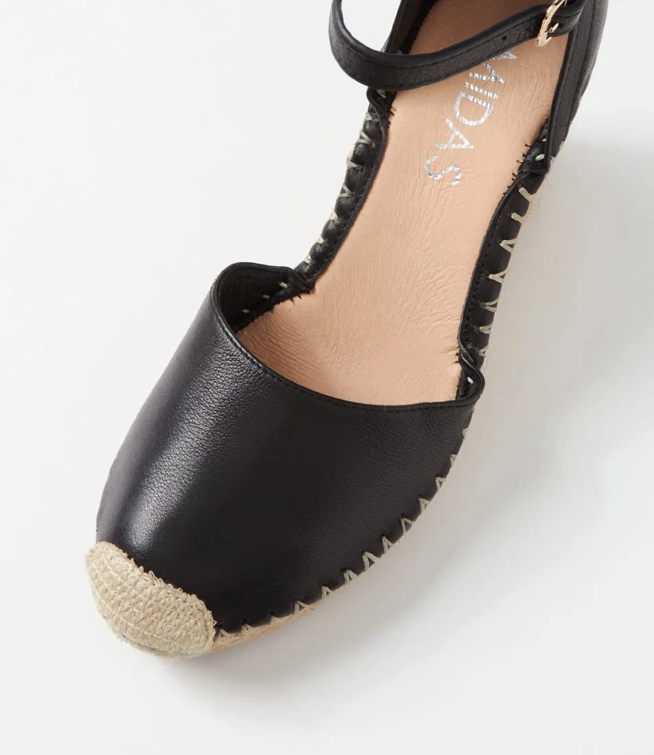 Black Natural Rope Leather Wedges