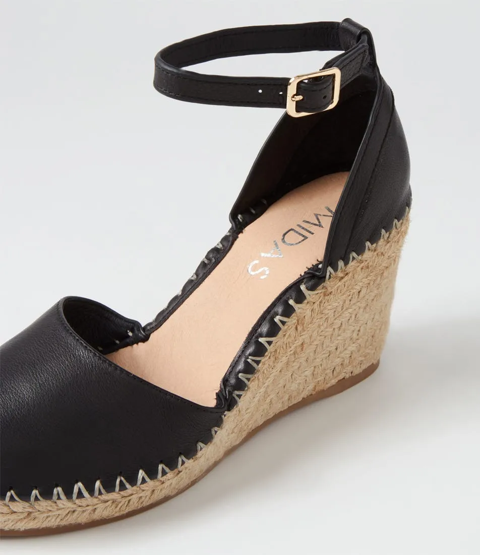 Black Natural Rope Leather Wedges