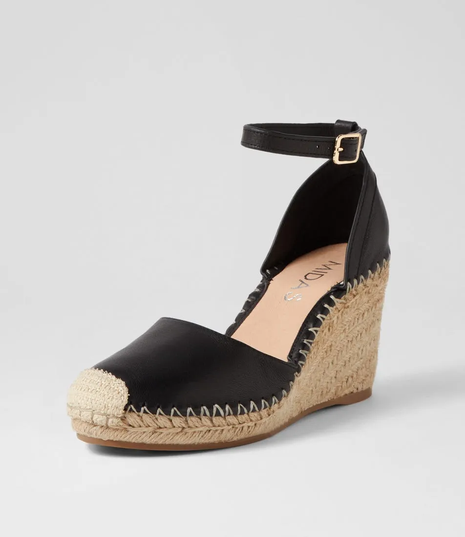 Black Natural Rope Leather Wedges