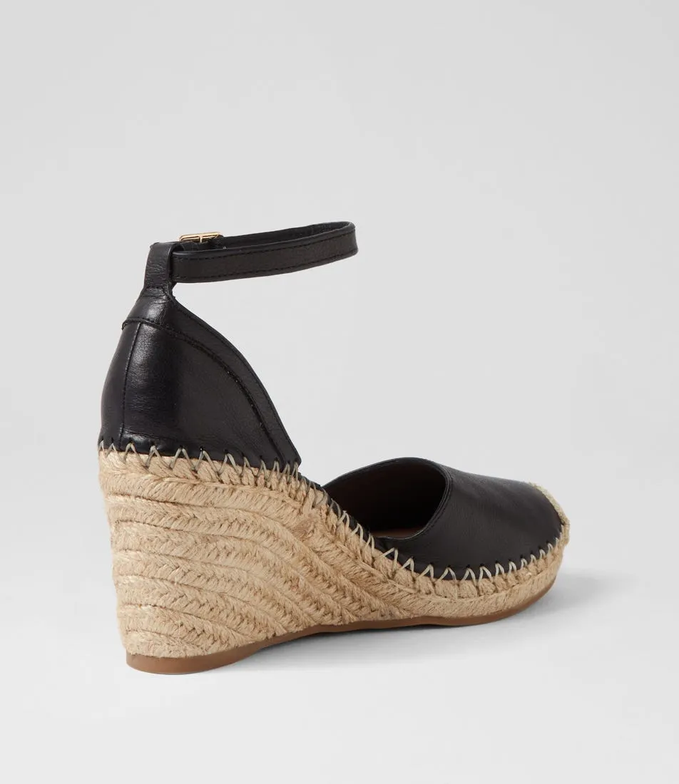 Black Natural Rope Leather Wedges