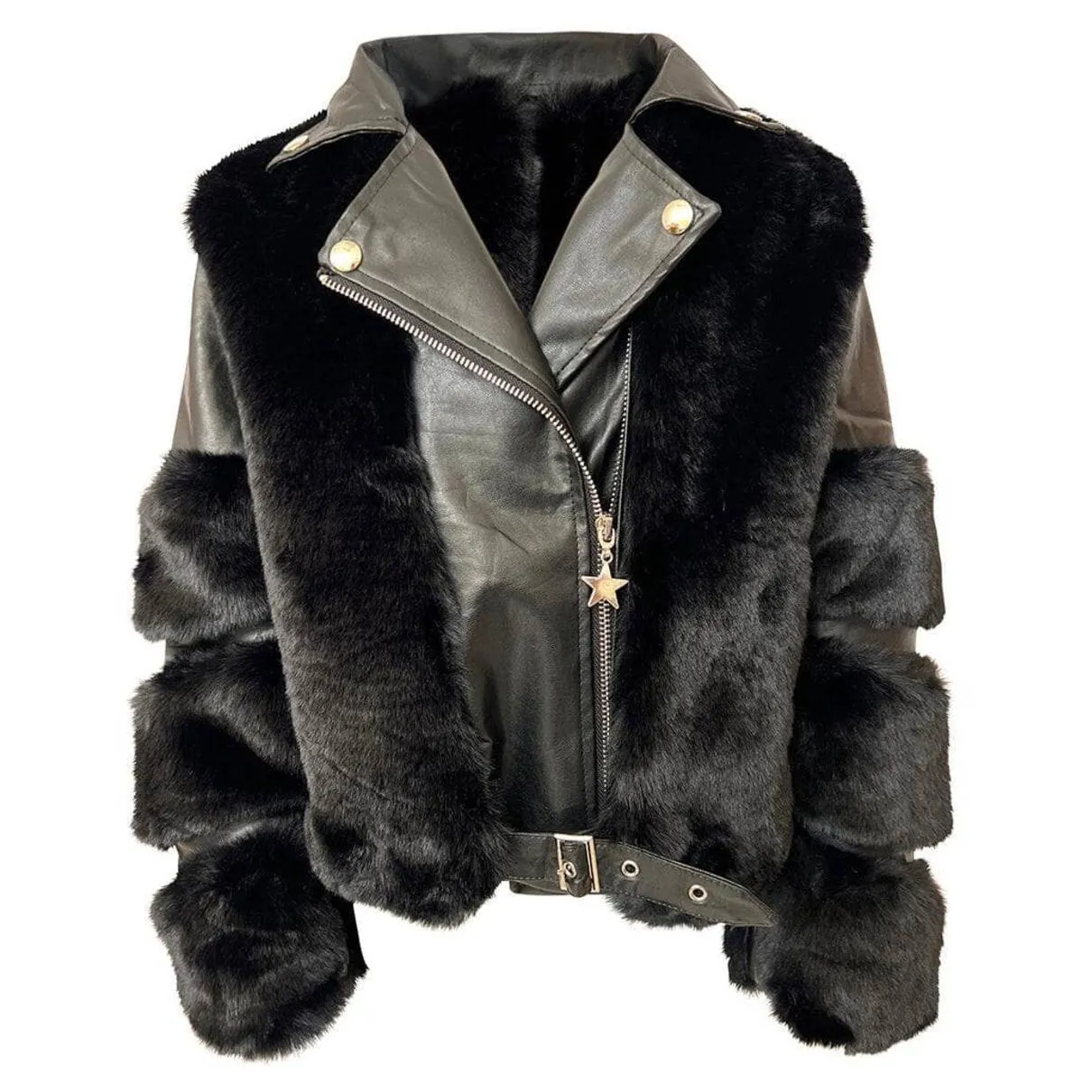 Midnight Faux Fur Motorcycle Jacket