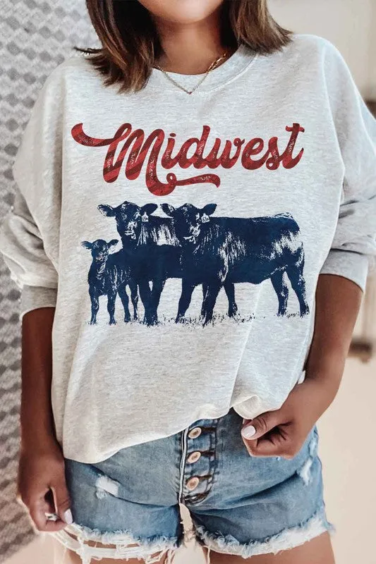 Midwest cow print sweatshirt.