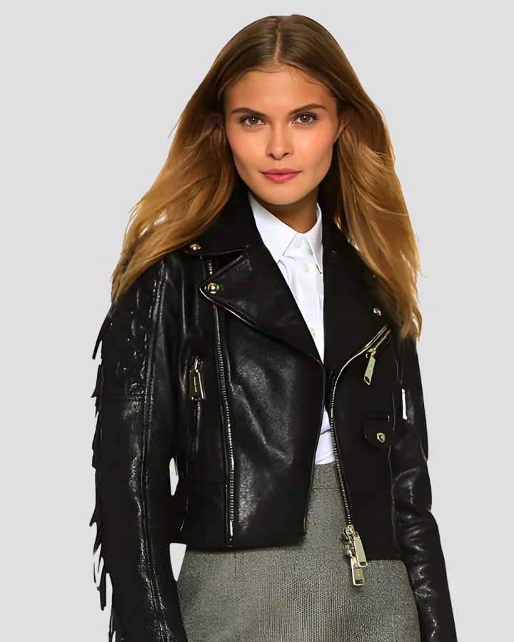 Miray Black Biker Fringes Leather Jacket