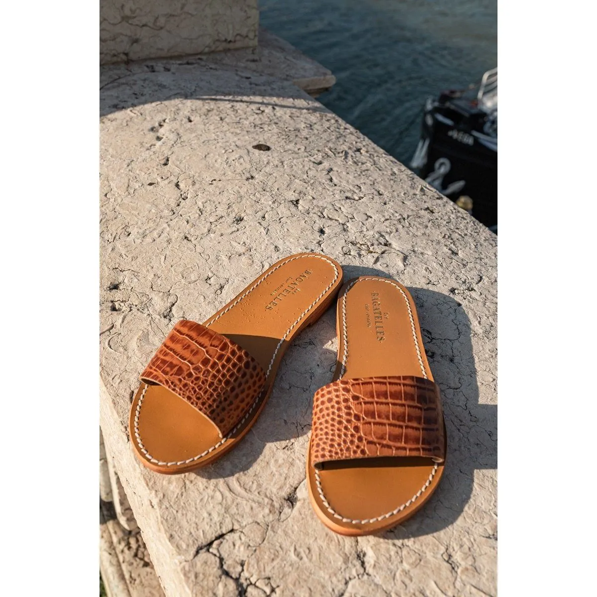 Tan Croco Mules