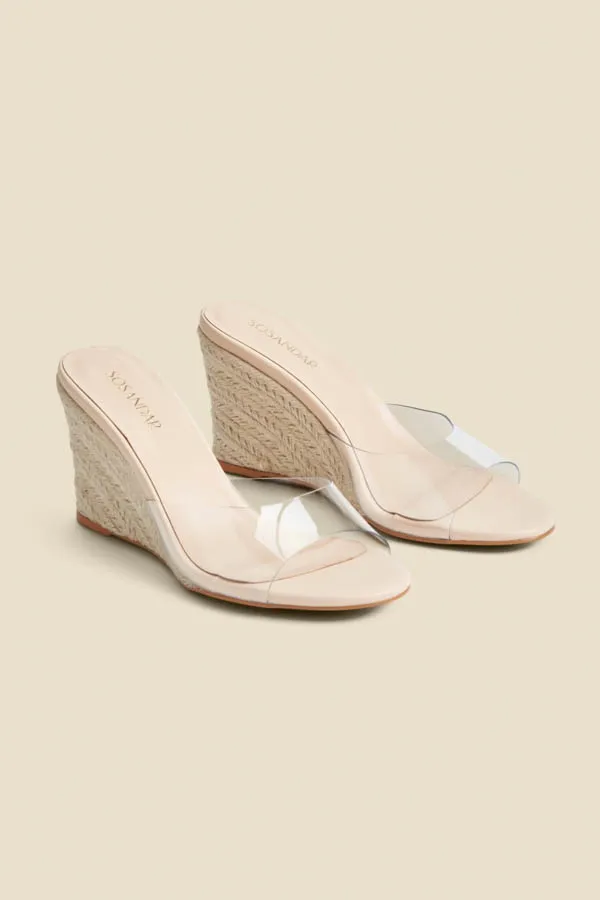 Natural Perspex High Heel Mules